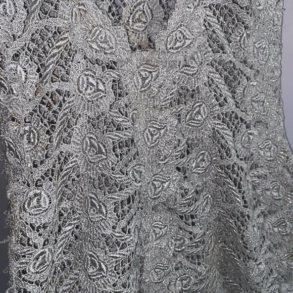 M & Guia Brazil Silver Gray Metallic Embroidered Lace with Cutout Back Dress - Picture 11 of 12